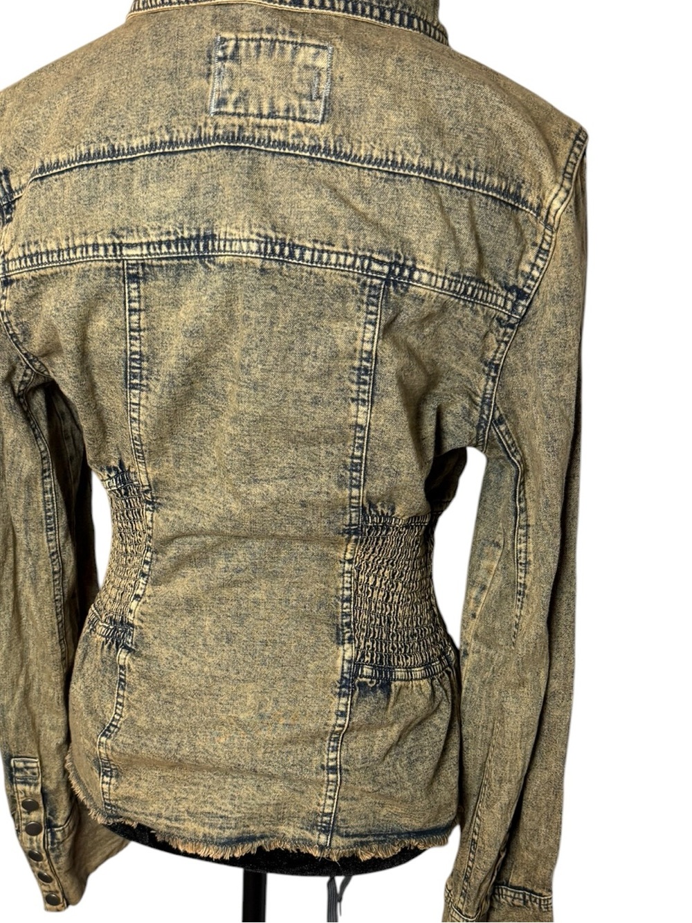 Free People We The Free Zip It Up Denim Jacket Acid Wash Distressed Large - Picture 5 of 11